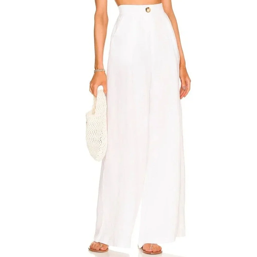 Rumer Avalon Linen Pants White High Waisted Wide Leg Trousers Large NWT